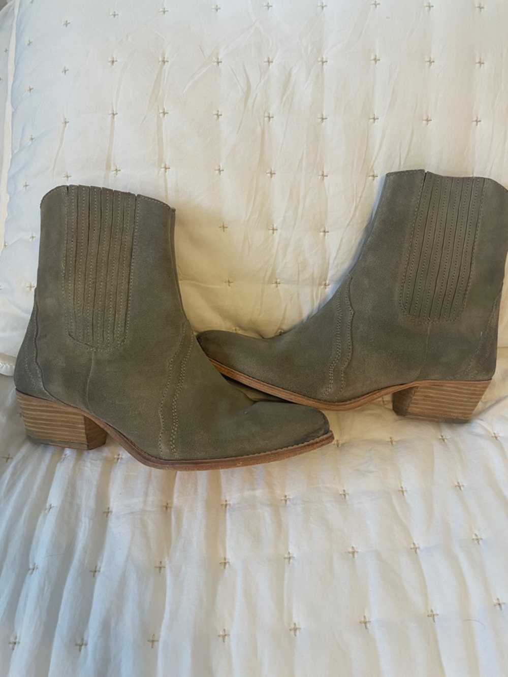 Free People Olive Suede Western Ankle Boots